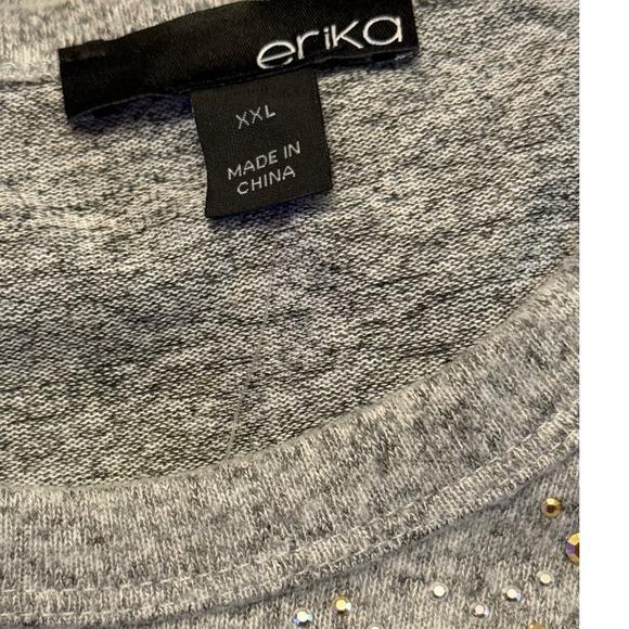 Erika Women's Grey Heathered Long Sleeve Rhinestone Embellished Tunic Top XXL - Picture 3 of 6